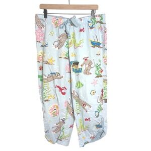 Nick & Nora Sock Monkey Under the Sea Scuba Pajama Pants Blue Cotton Women Large